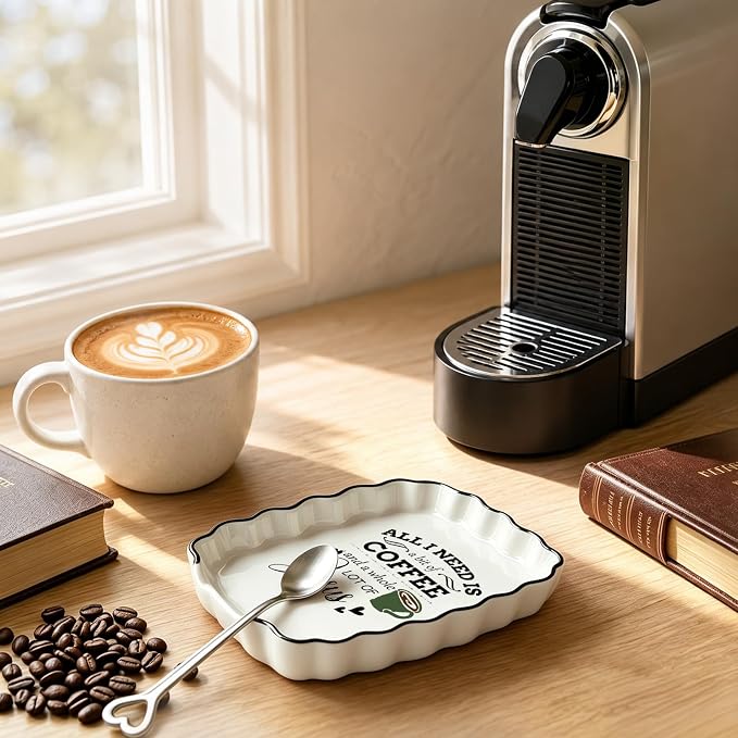 Coffee Spoon Rest, Ceramic Spoon Holder for Coffee Lovers Gifts | Coffee Bar Accessories Cafe Station Decor, Small Teaspoon Rest Farmhouse Cute Cafe Bar Decor Accessories for Countertop