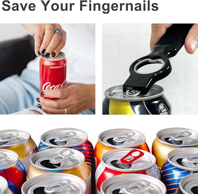 2-in-1 Soda Can Tab & Beer Bottle Opener, Black, 2-Pack | Easy pull tab opener with soft silicone handle protects nails & arthritic hands. Great for bars, picnics, and outdoor events