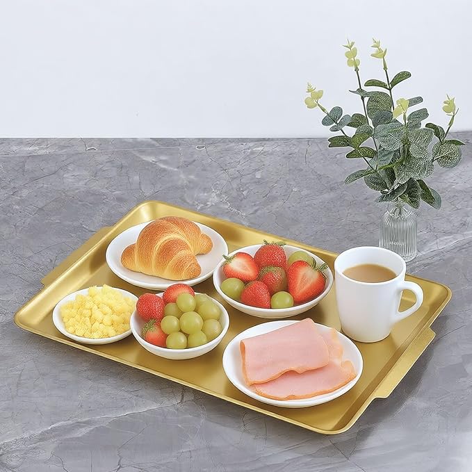 16.3" x 11" Large Serving Platters, Stainless Steel Heavy-Duty Large Serving Trays, Gold Rectangular Plates for Food, Fruit, Party, Wedding, Christmas, Chip and Scratch Resistant