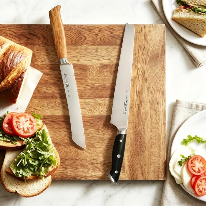 WICKWILLOW 10” Bread Knife – Razor Sharp German High-Carbon Stainless Steel | Cleanly slices homemade bread, sourdough and pastries with long-lasting serrated performance. Gift-Ready.