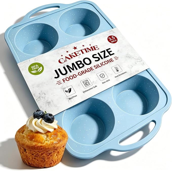 Jumbo Muffin Pan, Metal Reinforced Frame 6-Cup Large Silicone Cupcake Pan | 3.5 inch, with Handle, BPA Free, Nonstick, 1 Pc, Oven Dishwasher Safe, Food-Grade Silicone, Heat-resistant: -104°F to 446°F