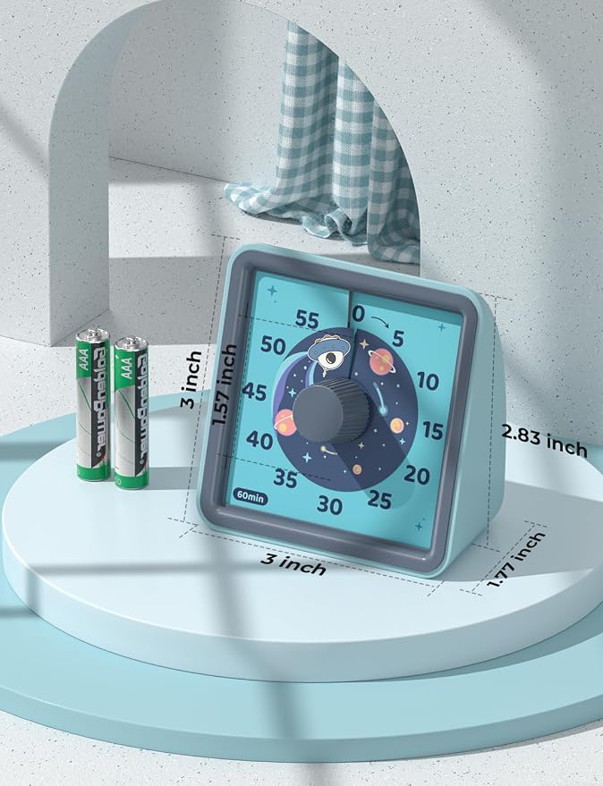 LIORQUE Visual Timer for Kids, 60 Minute Countdown Timer, Steel Blue | Non-Ticking, 3 Volume Levels, Timer for Classroom Kitchen Office ADHD, 2 AAA Batteries Included