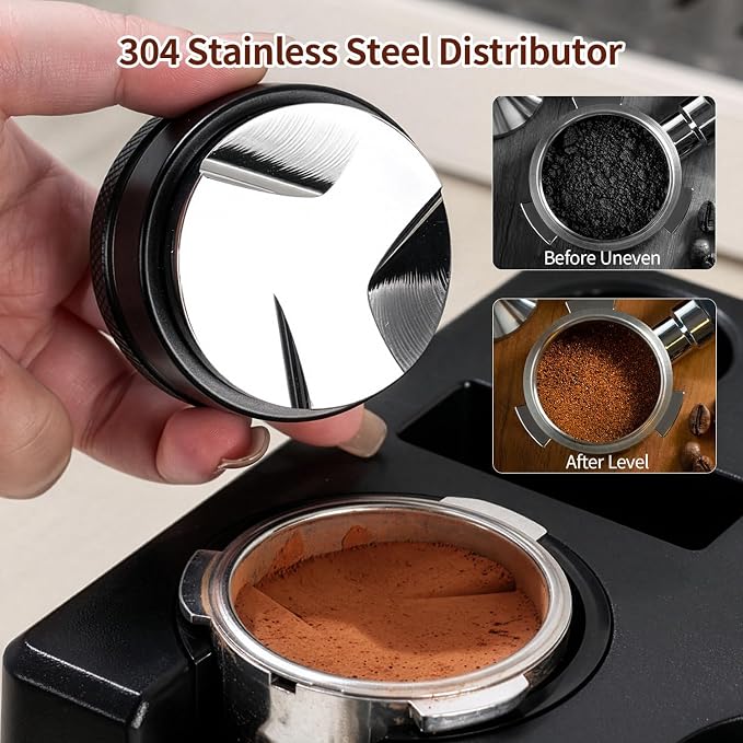 10 PCS Espresso Accessories Kit - Espresso Knock Box and Tamping Station,Coffee Tamper,Distributor,WDT Tool,Dosing Funnel,Puck Screen,Brush,Coffee Spoon,Latte Art Kits Fits Breville 58mm Portafilter