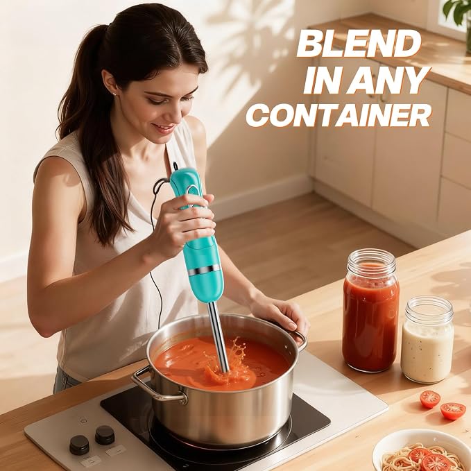 Turelar Immersion Blender Corded 400W, 2 Speed, Emulsifier, Blend, BPA-Free | Hand Blender Stick Mixer, Ergonomic Handle, Stainless Steel Blades, Effortless Blending for Soup, Smoothies, Puree, Baby Food