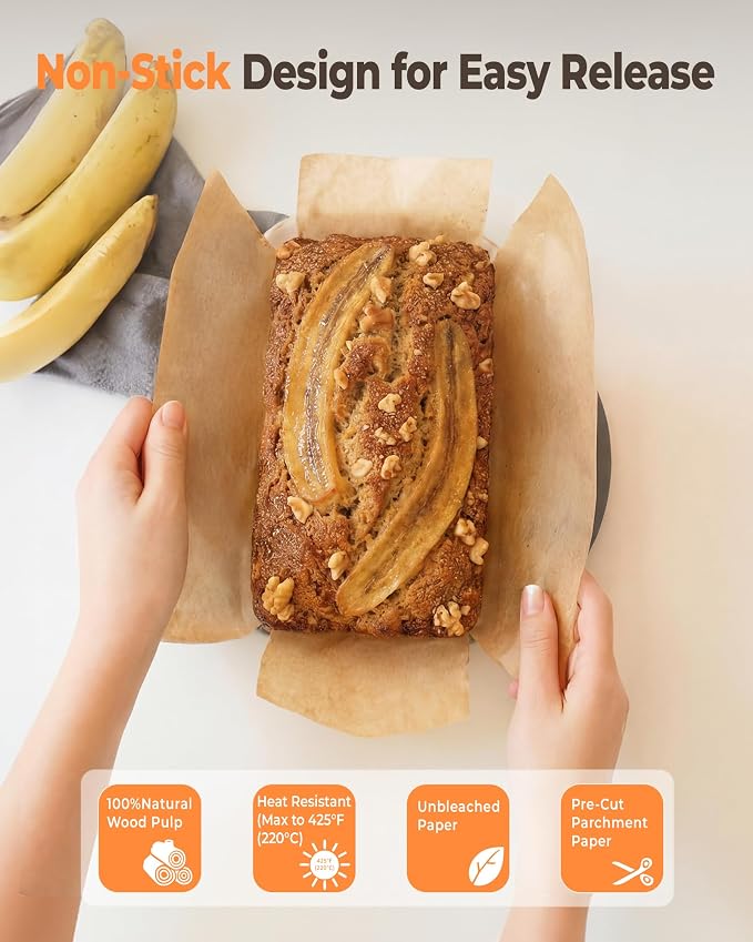 Bake Choice 100 Pcs Loaf Pan Liners for Baking Bread 9x5 Inch, Bread Pan Liners with Cardboard Formers, Non-Stick Pre Cut Unbleached Parchment Paper for Loaf Pan | Pre-cut unbleached parchment paper comes with cardboard formers, ideal for daily loaf br...