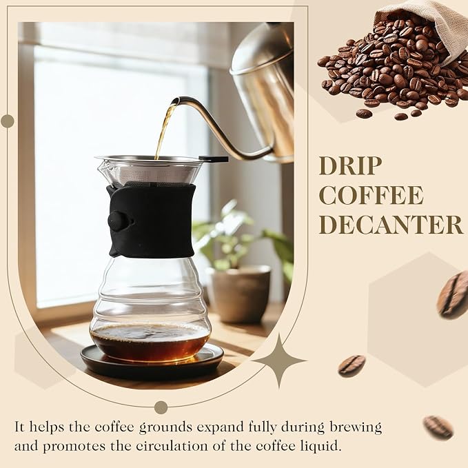 500ml Pour over Coffee Maker Glass Drip Coffee Maker with Reusable Stainless Filter and Grip for Home Office
