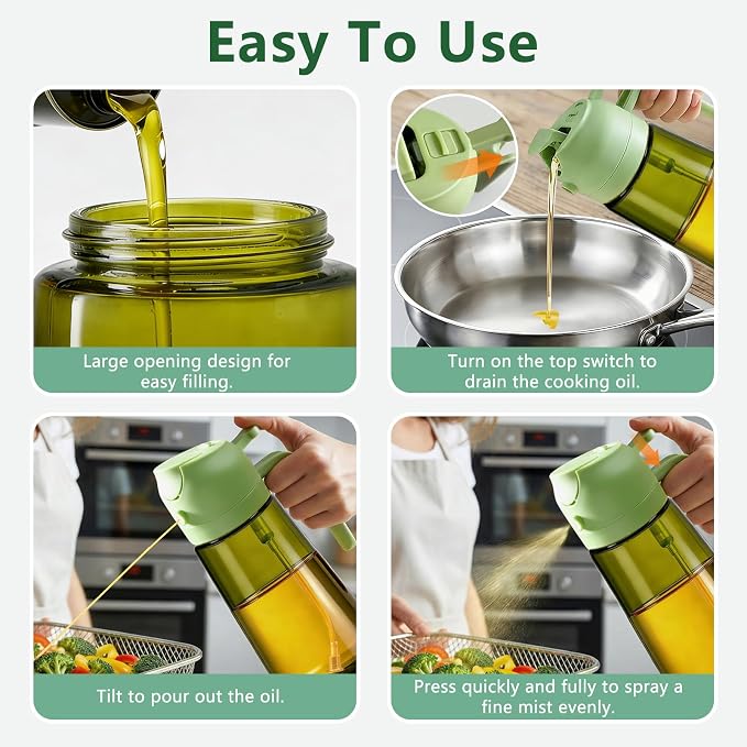 Olive Oil Sprayer & Dispenser Bottle for Cooking, Air Fryer, BBQ, and Salad – 2-in-1 Oil Mister Kitchen Accessory