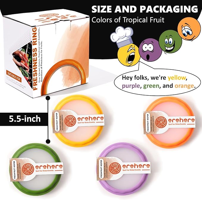 Silicone Food Storage Containers, 4Pcs Avocado Saver Produce Holder | Keep avocados fresh! Reusable Onion Storage for tomato, lemons, garlic & potato. Fresh fruit fridge organizers.