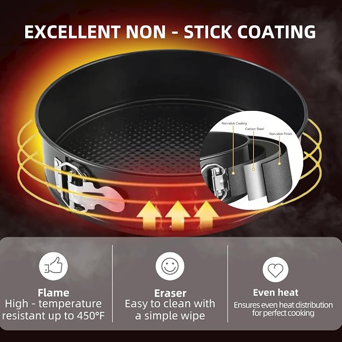 6PCS Nonstick Springform Pan Set Round Baking Pans Removable Bottom | 6size high-carbon steel set,450℉ safe Double nonstick coating leak-proof lock Perfect for cheesecakes&multi-layer cakes