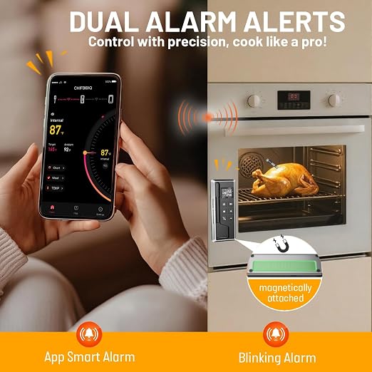 Wireless Meat Thermometer with Smart APP Control | 800ft Bluetooth Grill Food Thermometer, 0.19In Ultra Thin Probe, ±0.5℉ Accuracy, Digital Backlit Screen for BBQ, Oven, Smoker