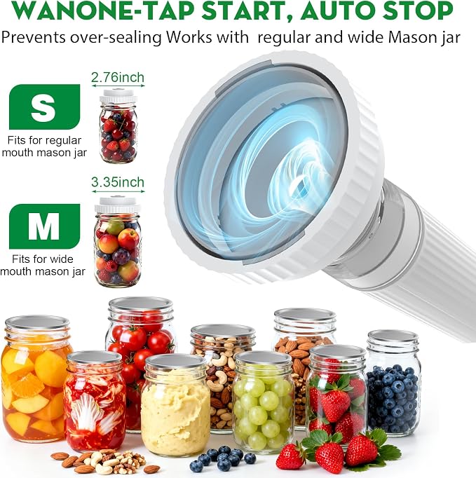 3-in-1 Compact Handheld Vacuum Sealer for Food (Bag, Mason Jar,Wine Bottle) | Innovative Design, 6X Preservation & Fresh, Portable Sealer Machine with 14 Reusable Bags, 14 Mason Jar Lids, Wine Stopper