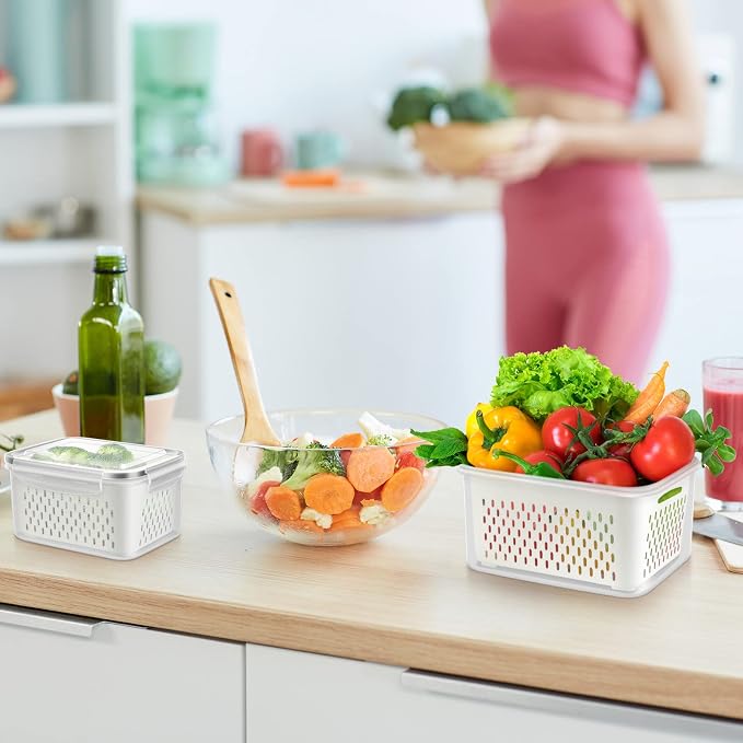 12 Pieces Fruit Storage Containers For Fridge with Removable Colanders | 6 Pack BPA-Free Fresh Food Containers with Airtight Lids Fresh for Fruit Berry Produce Vegetable, Dishwasher & Microwave Safe