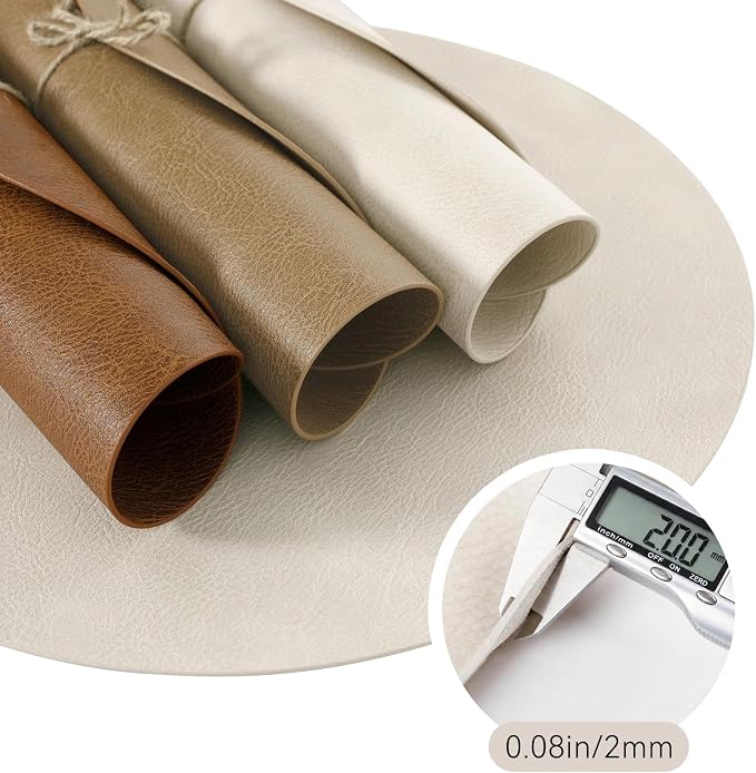 MOSAYT 13 Inch Round Vinyl Placemats Set of 4 - Faux Leather 100% Waterproof Oil-Proof Wipeable PU Place Mats, Heat Resistant Reversible Table Mats for Kitchen, Dining, Outdoor, Camel