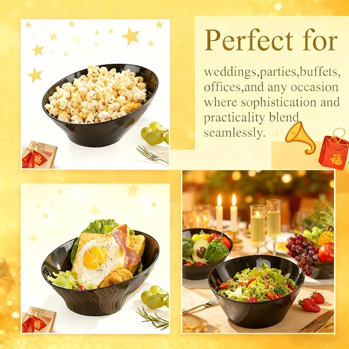 16Pcs 20oz Black Plastic Serving Bowls Angled for Wedding,Party | Black Plastic Serving Disposable Bowls Angled Table Salad and Fruit Bowls for Chip,Candy - Ideal for Party,Daily use