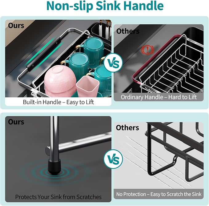 Urackify Expandable Stainless Steel Dish Drying Rack, 13-18 Inch | Expandable design in sink dish rack . Stainless steel with utensil holder, ample storage capacity ideal for small kitchens.