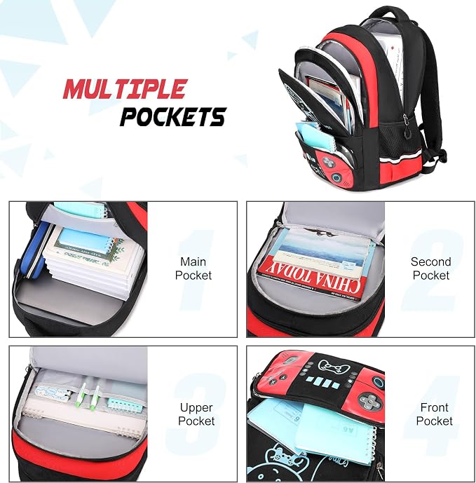 Backpack for School Boys, Cool Luminous Gamer Boys Schoolbag | with Lunch Box & Pencil Case Set for Kids Teens Elementary Middle School, Bookbag Glow In The Dark