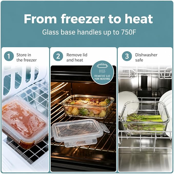 Glass Food Storage Containers, 4pk-28oz, Transparent Lids | Locking Lids, Meal Prep Containers, 1 Compartment, BPA Free and Dishwasher Safe