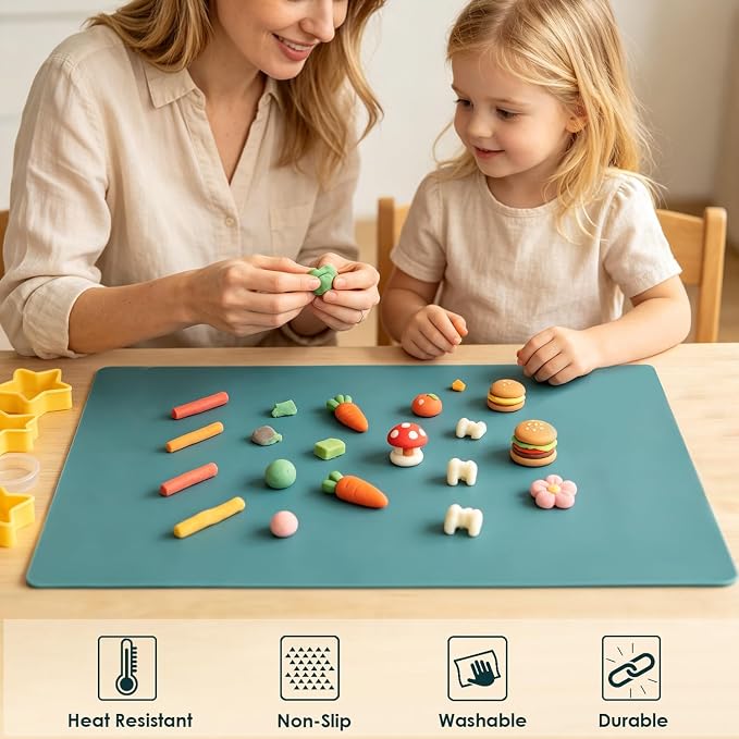 Extra Large Silicone Countertop Mat, Silicone Table Mat Kitchen Counter Protector Nonslip Heat Resistant Desk Mat for Crafts Kids Dinner Placemat Pastry Dough Rolling Mat, Dark Green