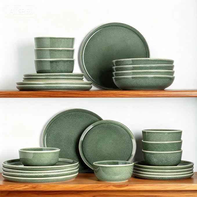 AmorArc Stoneware Dinnerware Sets for 6, 18Pcs Plates and Bowls Sets Dishes | Ceramic Round Reactive Glaze Dishes Set, Highly Scratch Resistant | Dishwasher & Microwave Safe Dishware