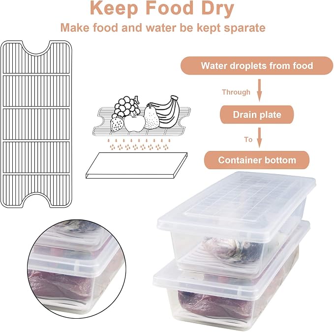 4PCS Food Storage Container, Plastic Food Containers Small | [With Removable Drain Plate and Lid], [Stackable Portable Freezer Storage Containers]-Tray to Keep Fruits, Vegetables, Meat