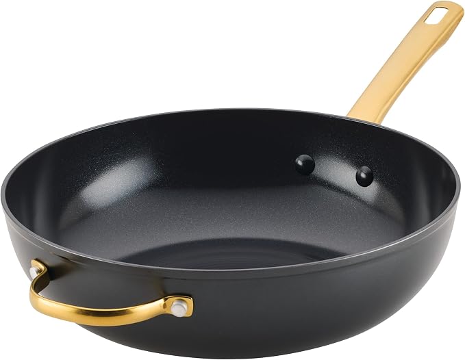 Farberware Forged Induction Ceramic Nonstick Stir-Fry Pan with Helper Handle, Dishwasher Safe, Suitable for All Stovetops, 12.25 Inch Wok Pan - Black