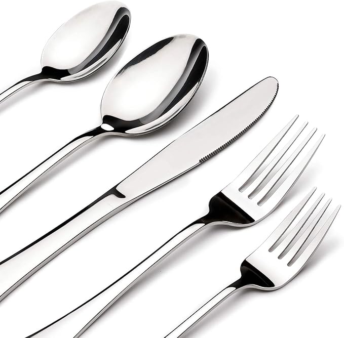 Silverware Set for 8 with Serving Utensils,Stainless Steel Flatware Cutlery | Heavy Duty Steak Knife Fork and Spoon, Dishwasher Safe, Gift Package for Wedding Housewarming