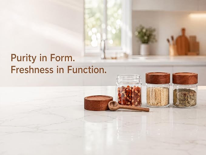 6‑Pack Small 6 Fl Oz (177 ml) Glass Jars w/Wood Lids & Spoons | Built‑in PP insert & silicone seal, airtight for oats, yogurt, spices, chia pudding & pantry