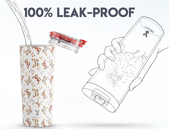 Meoky 24 oz Insulated Travel Coffee Mug: Leak Proof Lid, Jewel Butterfly | Stainless Steel Coffee Tumbler, Keeps Hot for 8 Hours or Cold for 24 Hours, Fits in Car Cup Holder, BPA Free