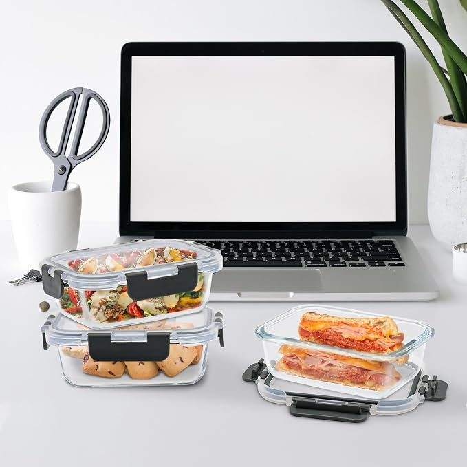GULFLIN 24-Piece Small Glass Food Storage Containers with Lids Airtight, 1.5 Cup Meal Prep Containers Set, Microwave&Dishwasher Safe, Leak-Proof, BPA-Free, Grey
