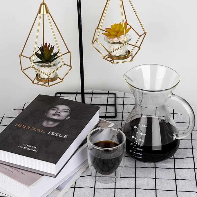 T-mark Pour Over Coffee Maker with Reusable Double-layer Stainless Steel Filter, 600ml/20oz BPA-Free Glass Coffee Carafe, Glass Coffee Maker, Coffee Dripper Brewer | BPA-Free Glass Coffee Carafe, Glass Coffee Maker, Coffee Dripper Brewer