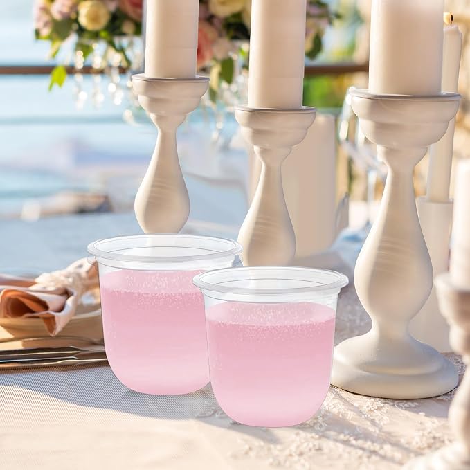 Ziliny 100 Pcs 10oz Plastic Stemless Wine Glasses Disposable, Clear | Plastic Wine Glasses for Parties Weddings Birthdays, Cocktail Drinking Cups, Round Bowl, Bulk Event Supplies