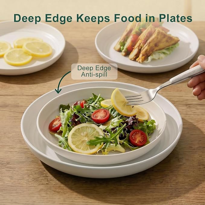 Dinnerware Sets for 8, Wheat Straw Plate and Bowl Set, Unbreakable Kitchen Set 40 Piece, Microwave and Dishwahser Safe Plates and Bowls Sets for Apartment, Kitchen, Camping, Dorm - White