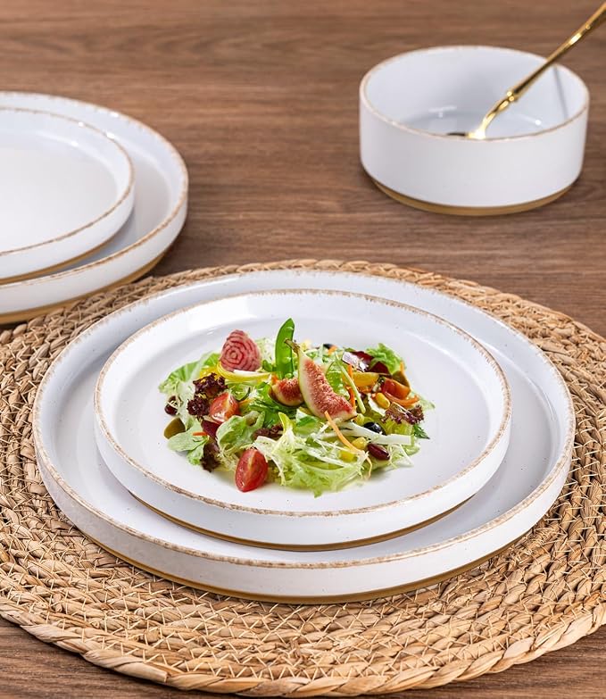 AmorArc Stoneware Dinnerware Sets for 8,24Pcs Plates and Bowls Set | Handmade Ceramic Dish Set,Dishwasher & Microwave Safe,Scratch Resistant