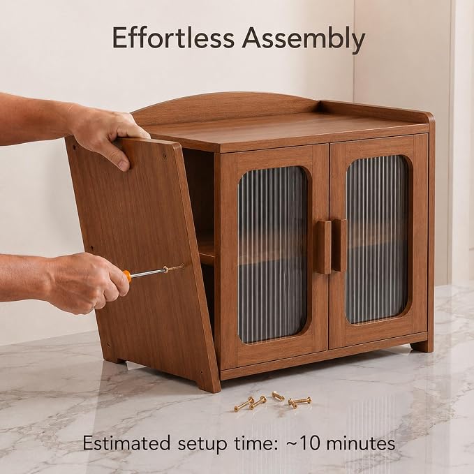 Solid Wood Bread Box, Kitchen Countertop Storage Cabinet | 2-Tier Large Capacity, Help Keep Sourdough Bread Fresh, Countertop Storage Organizer for Kitchen & Pantry, Walnut Brown