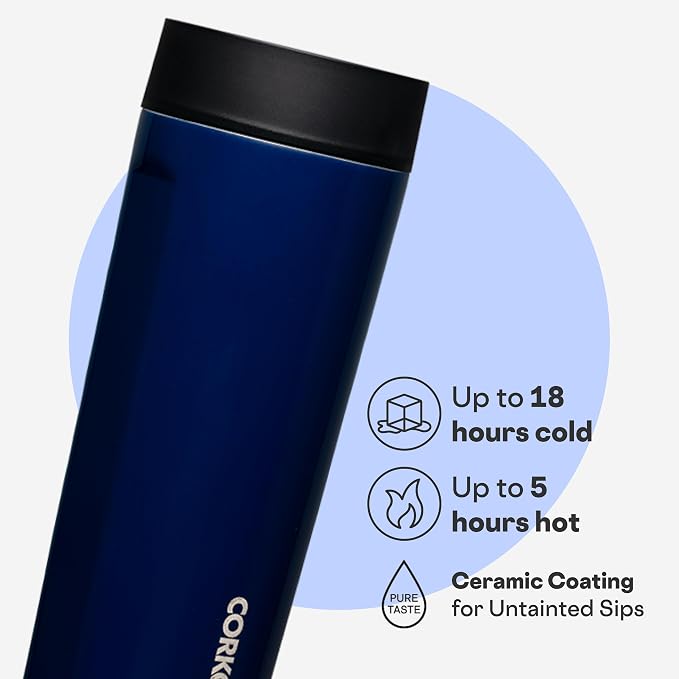 Corkcicle Commuter Cup Travel Mug - Insulated Coffee Mug with Lid - Keeps Drinks Cold 18 Hours - 360° Spill-Proof Sip Lid - Holiday Gift - Great for Gifting Warmth - 17 oz - Midnight Navy