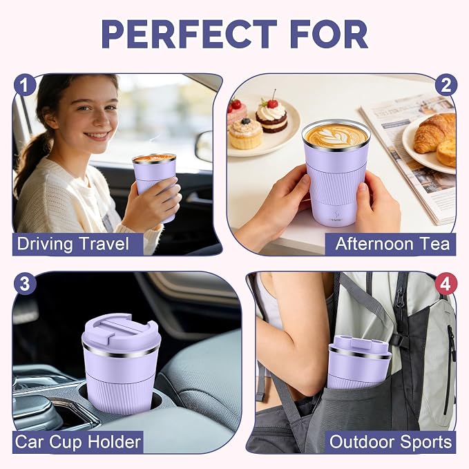 MOMSIV 12oz Travel Coffee Mug, Insulated Coffee Cup with Leakproof Lid | 6-Hour Heat Retention, 360°Leak proof, Vacuum Stainless Steel Double Walled, BPA-free, Reusable And To Go Coffee Mug