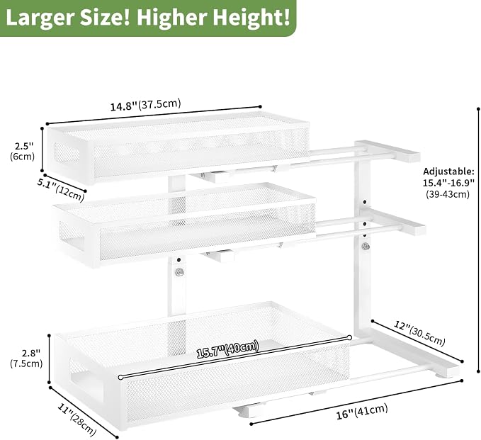 Under Sink Organizer,3-Tier Heavy Duty Pull out Cabinet Organizer Shelf | Height Adjustable,Thickened Metal,Slide out Storage Drawer Rack for Kitchen Bathroom Pantry Laundry Home Organization