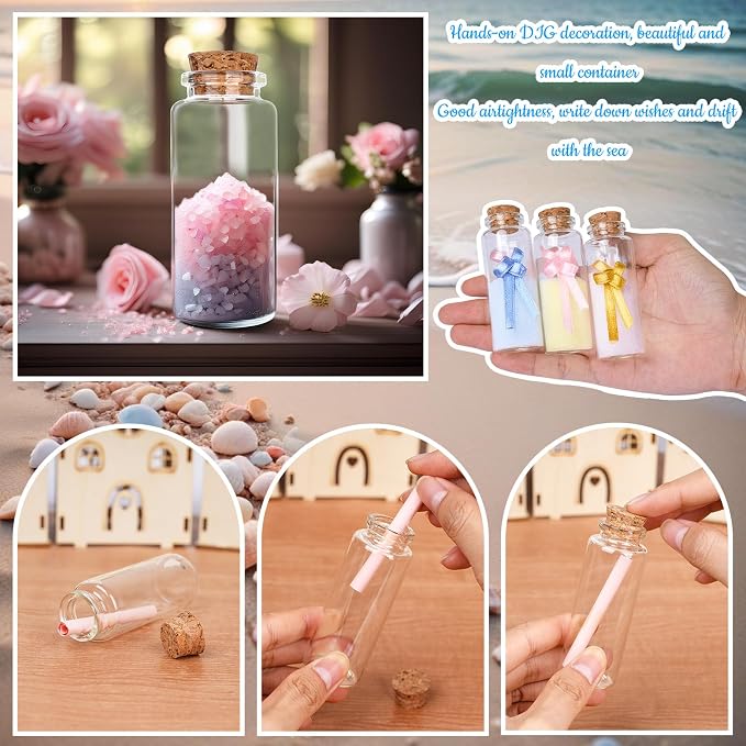 OurWarm 32PCS 40ml Small Glass Bottles with Cork Lids, Mini Jars Glass Vials with Wooden Corks Tags & Twines, Small Potion Message Bottles for Birthday Wedding Baby Shower DIY Crafts Gift Party Favors