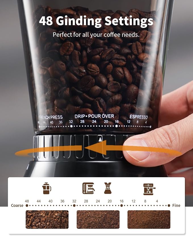 SHARDOR Professional Conical Burr Coffee Grinder, Coffee Bean Grinder with 48 Grind Settings for Espresso, Drip & French Press, Upgraded Anti-Static Technology, Precision Timer, Black | Electric Grinding for Home Use, LCD Touchscreen, Precision Timer, ...