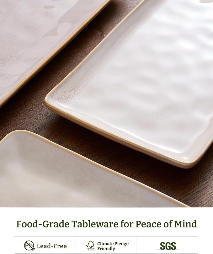 Famiware Serving Platters Set of 3 Sizes - Rectangular, Cappuccino White | 15.67"/14.1"/12.6" Fine Stoneware Serving Trays for Party, Entertaining for Food, Turkey, Cheese, Microwave Dishwasher Safe