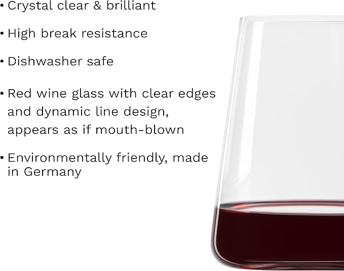 Stölzle Lausitz Stemless Red Wine Glass Power Set of 2, 17.5 oz – Modern Stemless Wine Glasses for Maximum Aroma – Flat Red Wine Glasses in Crystal Glass–Dishwasher & Break-Resistant, Made in Germany