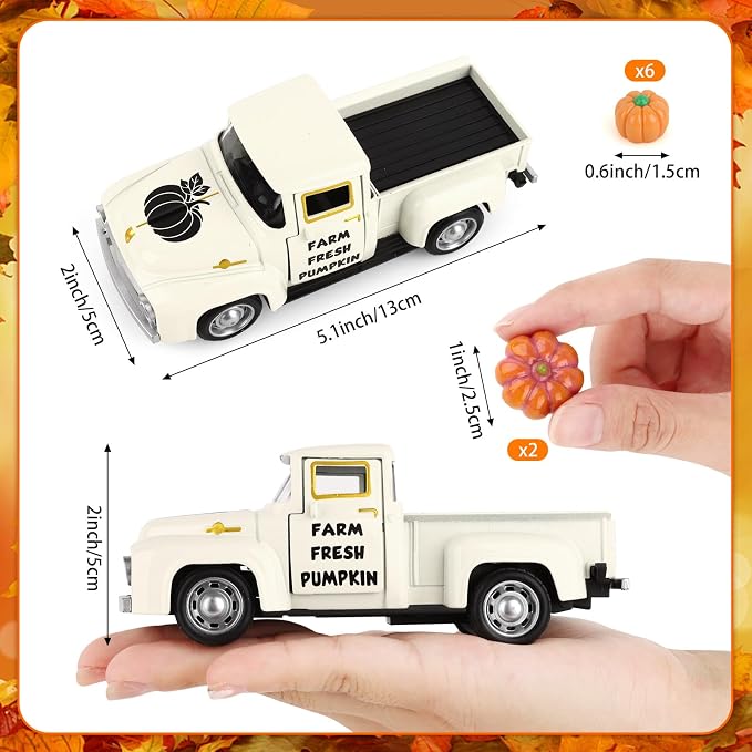 Hooqict Fall Pumpkin Truck Thanksgiving Decor with 8 Pumpkins Mini Metal Truck Vintage Pickup Car Model for Fall Autumn Harvest Thanksgiving Table Decorations Kitchen Farmhouse Tiered Tray Decor