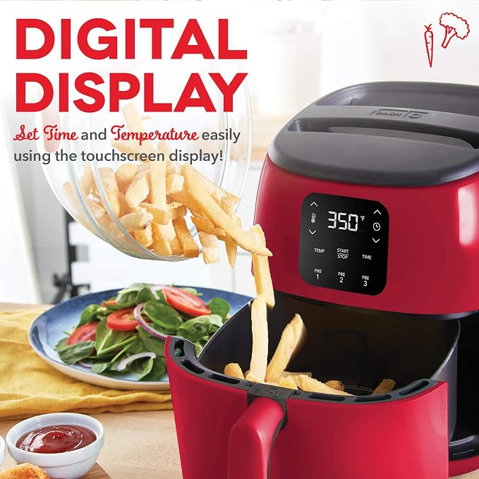 Dash Tasti-Crisp Digital Air Fryer, 2.6 Quart, Red | Small Compact Basket Style Air Fryer for One or Two People, Auto Shut Off, Adjustable Temperature, Dishwasher Safe Parts