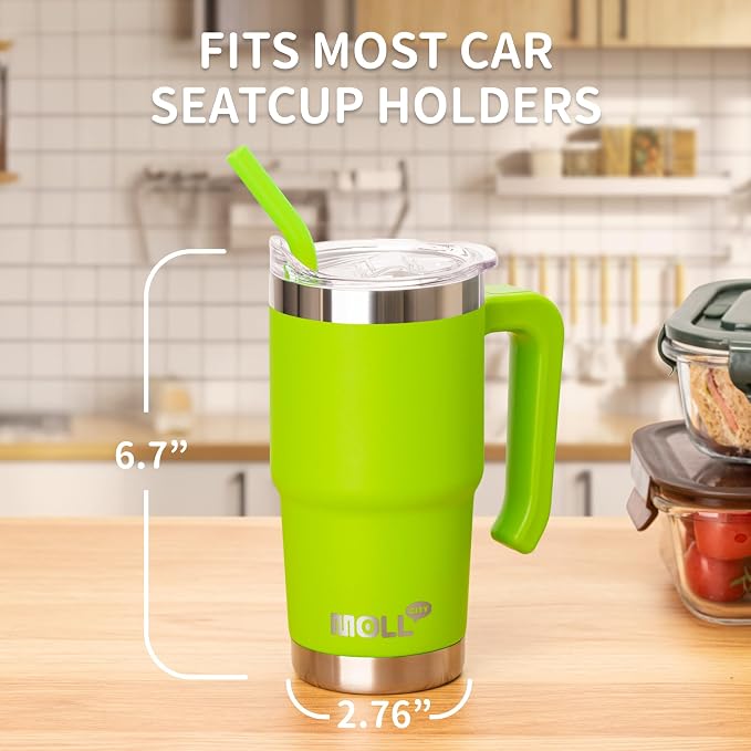 16 oz Tumbler with Handle, Lid & Straw,Apple Green | Reusable Stainless Steel Vacuum Insulated Tumbler Cups with Lid and Straw for Women, Girls