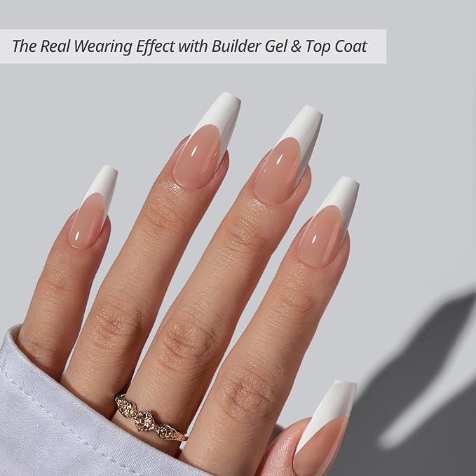 BTArtboxnails XCOATTIPS White French Tip Press On Nails, L Coffin, Peach | Lamp-Curable, 4-Week Wear, Natural Nail Look, Salon Quality Value at Home, Easy-to-Apply for Beginners, 160ct Nail Tips Only