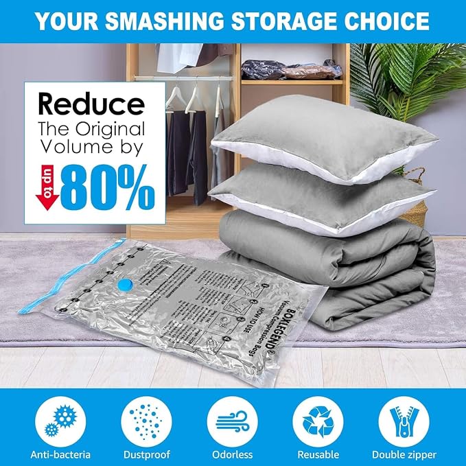 BoxLegend 10 Jumbo Vacuum Storage Bags with 1500mAh USB Electric Pump 31.5’’x39.37'' Thickened Vacuum Seal Bags for Large Down Jackets Comforters Bedding & Pillows Clothing Space-Saving Home Storage