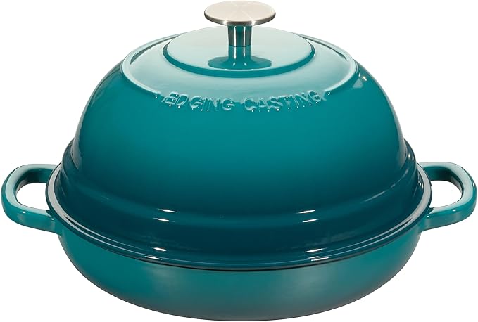 EDGING CASTING Enameled Cast Iron Dutch Oven Pot with Lid, Round Bread Oven for Homemade Sourdough Bread Baking, 6 Quart, Darkcyan