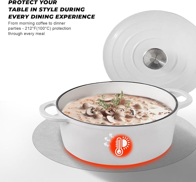 UnivoColors Placemats Round Faux Leather Placemats Set of 6-Waterproof-Wipe Clean-Heat Resistant-Anti Slip Dining Table Place Mats,Suitable for Indoor & Outdoor Use,15".Silver