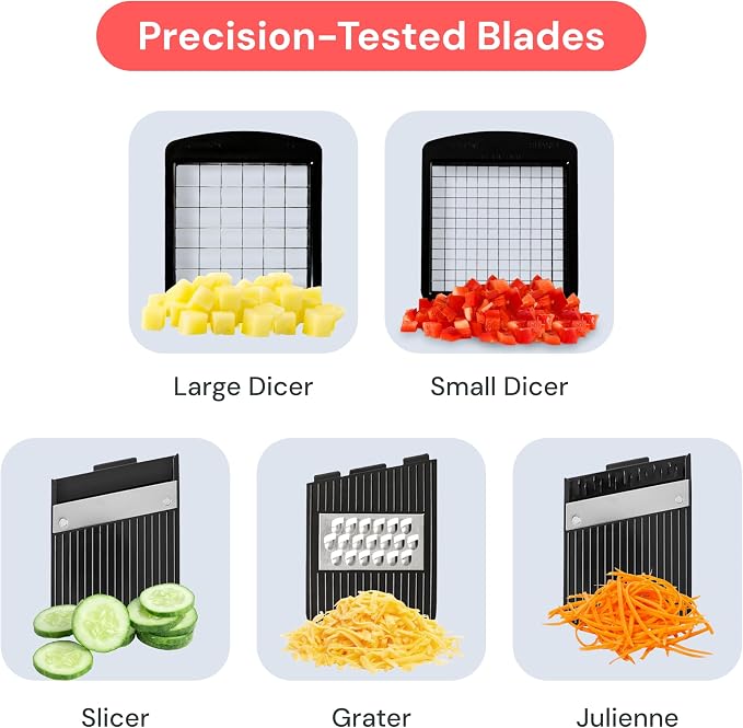 Fullstar Pro XL Vegetable Chopper & Mandoline Slicer w Pull-Out Catch Tray | 6 in 1 Veggie, Onion & Fruit Slicer, Dicer & Grater with Sharp Stainless Steel Blades - XL Food Prep Set (Black)