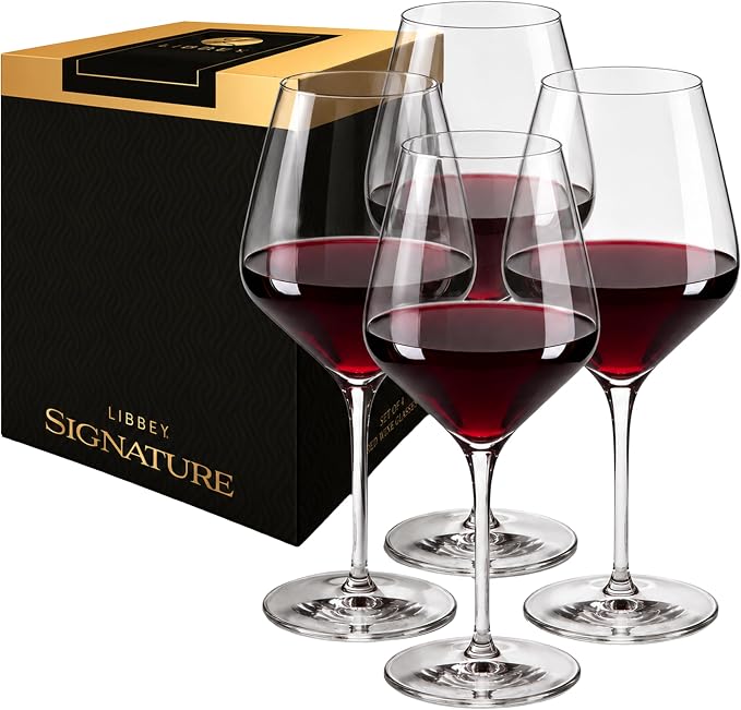 Libbey Signature Greenwich Red Wine Glasses Set of 4, 24 Oz Wine Glass Gift Set with Pulled Stem, Stemware Glasses for Cocktails, and More